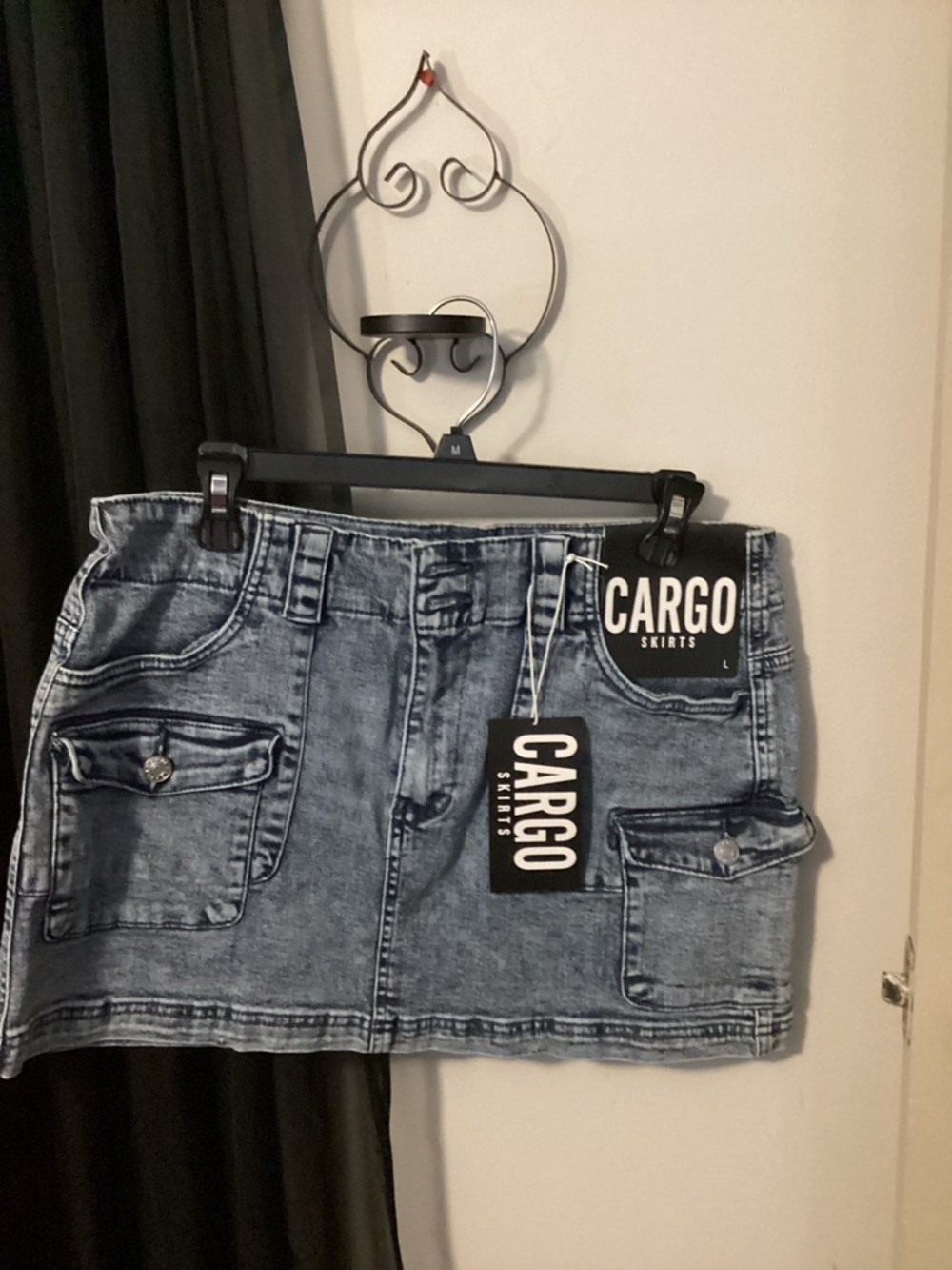 CARGO Light Blue Denim-Style Cargo Mini Skirt